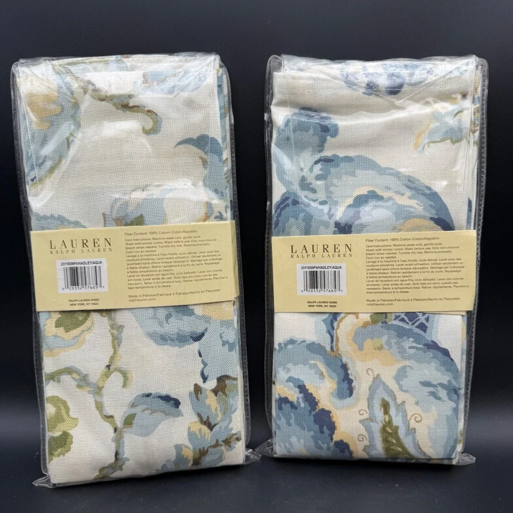 LRL Ralph Lauren Napkins Set of 8 Hadley Aqua Blue Floral Cotton Cottage Trad